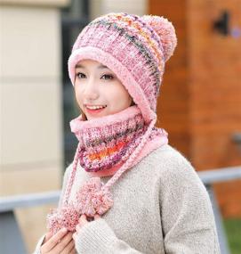 img 1 attached to 🧣 Dual Layered Fleece Lined Winter Beanie Hat and Circle Scarf Set for Women with Ski Ear Flaps and Pompoms