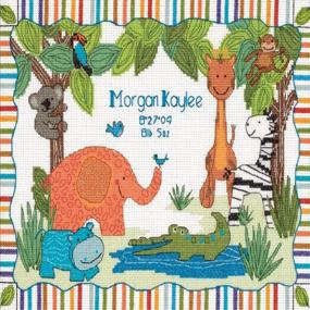 img 1 attached to Personalized Safari Baby Birth Record Cross Stitch Kit - Perfect Gift for Newborns!