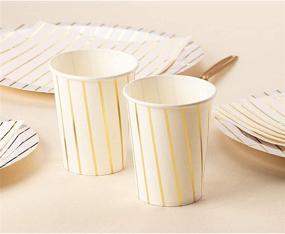img 2 attached to 🍽️ 24-Guest Gold Foil Striped Dinnerware Set with 144 Pieces - Plates, Napkins, Cups, and Cutlery