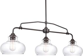 img 2 attached to 🏡 Kira Home Harlow 37.5-Inch Modern Industrial Farmhouse 3-Light Kitchen Island Light with Clear Glass Shades, Adjustable Hanging Height, for Dining Room, Living Room or Kitchen, in Oil Rubbed Bronze Finish