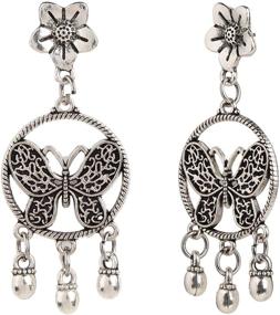 img 3 attached to 🦋 Ethnadore Bohemian Vintage Antique Indian Oxidized Silver Plated Butterfly Dangle Earrings Set Jewelry - Exquisite Ethnic Accessories