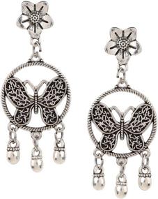 img 4 attached to 🦋 Ethnadore Bohemian Vintage Antique Indian Oxidized Silver Plated Butterfly Dangle Earrings Set Jewelry - Exquisite Ethnic Accessories