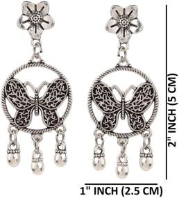 img 1 attached to 🦋 Ethnadore Bohemian Vintage Antique Indian Oxidized Silver Plated Butterfly Dangle Earrings Set Jewelry - Exquisite Ethnic Accessories