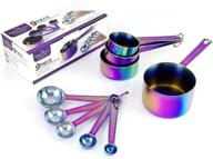 🌈 the enchanting kitchen collection - full set of iridescent rainbow measuring cups and spoons - 9-piece premium stainless steel, dishwasher-friendly, rust-proof, effortless scooping, for both imperial and metric measurements logo