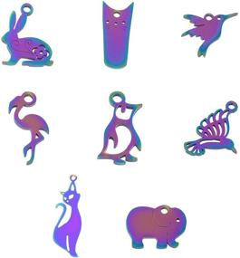 img 4 attached to 🐱 UNICRAFTALE 8 Mixed Rabbit Cat Bird Stainless Steel Charms - 16pcs Multi-Color Metal Pendants for DIY Crafting