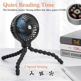 img 2 attached to 🌀 Portable Mini Handheld Fan with Flexible Tripod Mount - Perfect for Strollers, Cars, Desks, Beds, and Bikes - USB or Battery Powered (Black)