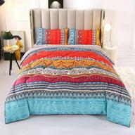 3-piece full/queen size bohemian chic floral comforter sets with colorful boho striped design and pillowcases - encoft bedding logo