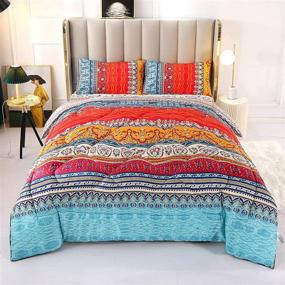 img 4 attached to 3-Piece Full/Queen Size Bohemian Chic Floral Comforter Sets with Colorful Boho Striped Design and Pillowcases - ENCOFT Bedding