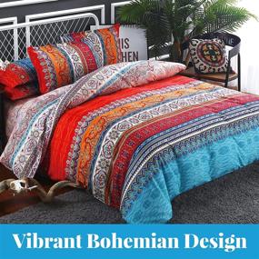 img 3 attached to 3-Piece Full/Queen Size Bohemian Chic Floral Comforter Sets with Colorful Boho Striped Design and Pillowcases - ENCOFT Bedding