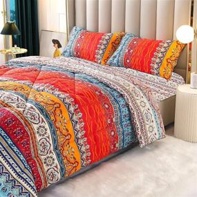 img 2 attached to 3-Piece Full/Queen Size Bohemian Chic Floral Comforter Sets with Colorful Boho Striped Design and Pillowcases - ENCOFT Bedding