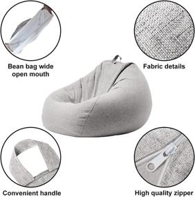 img 2 attached to 🪑 DYYGIRL Bean Bag Chair Cover: Stylish & Comfy Lounger Seat with Stuffed Animal Storage & Memory Foam for Adults & Kids (Light Gray, Large 39x47in)