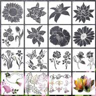 versatile set of 16 flower painting stencils - sunflower, rose, leaf, bird, butterfly, bee - summer stencil drawing templates - reusable with metal open rings - ideal for wood painting - 6.3 x 6.3 in logo