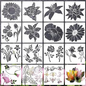 img 4 attached to Versatile Set of 16 Flower Painting Stencils - Sunflower, Rose, Leaf, Bird, Butterfly, Bee - Summer Stencil Drawing Templates - Reusable with Metal Open Rings - Ideal for Wood Painting - 6.3 x 6.3 in