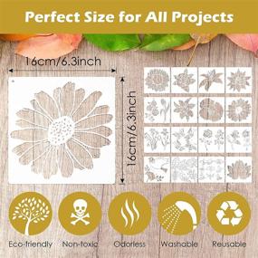 img 3 attached to Versatile Set of 16 Flower Painting Stencils - Sunflower, Rose, Leaf, Bird, Butterfly, Bee - Summer Stencil Drawing Templates - Reusable with Metal Open Rings - Ideal for Wood Painting - 6.3 x 6.3 in