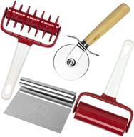 aoobaba pizza tools set - includes dough cutter, roller docker, pizza cutter wheel, rolling pins, and time-saver dough docker (4 pcs) logo