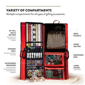 img 2 attached to 🎁 ZOBER Premium Multi-Featured Wrap and Accessory Storage Organizer with Wheels, Mesh Pockets, Removable Bins, and Loops - Ideal X-Mas Decorations and Accessory Organizer with Compartments