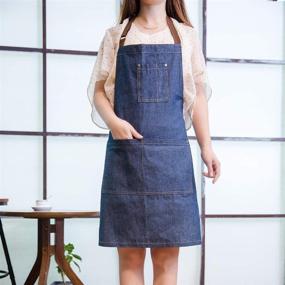 img 3 attached to Yiswear Unisex Adjustable Denim Apron with Multi Pockets for Chef Kitchen BBQ and Studio - Ultimate Utility for All
