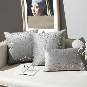 img 2 attached to 🛋️ YONGLIU Set of 2 Velvet Cushion Covers - Decorative Gold Foil Geometric Pattern Throw Pillows for Modern Home Decor - Couch, Sofa, Bedroom, Living Room (Gray and Gold, 18"x18")