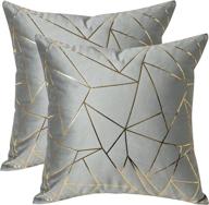 🛋️ yongliu set of 2 velvet cushion covers - decorative gold foil geometric pattern throw pillows for modern home decor - couch, sofa, bedroom, living room (gray and gold, 18"x18") logo