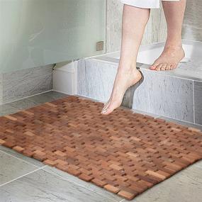 img 3 attached to 🛀 Teak Wood Spa Sauna Bath Shower Mat with Multiple Silica Gel Feet - 27.5X19.7X0.31-Inch