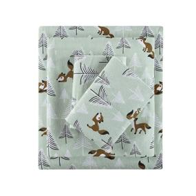 img 4 attached to 🌊 Sleep Philosophy Cozy Flannel 100% Cotton Ultra Soft Cold Weather Sheet Set Bedding, Queen Size, Seafoam Foxes