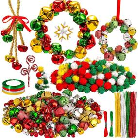 img 4 attached to 🎄 536-Piece Christmas Jingle Bell Wreath Ornament Craft Kit - Jingle Bell, Metallic Chenille Stems, Glitter Pompoms, Ribbon, Cotton Rope, Instruction Book for Kids - Holiday DIY Bracelets, Xmas Tree Decor by Whaline