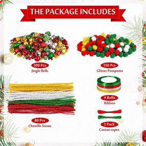 img 3 attached to 🎄 536-Piece Christmas Jingle Bell Wreath Ornament Craft Kit - Jingle Bell, Metallic Chenille Stems, Glitter Pompoms, Ribbon, Cotton Rope, Instruction Book for Kids - Holiday DIY Bracelets, Xmas Tree Decor by Whaline