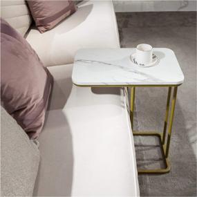 img 2 attached to ✨ C-Shaped End Table, Dorriss Small End Table with MDF Marble Texture, Modern Simplicity Coffee Table, Steel Frame for Living Room and Bedroom (White)