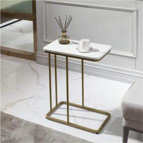 img 3 attached to ✨ C-Shaped End Table, Dorriss Small End Table with MDF Marble Texture, Modern Simplicity Coffee Table, Steel Frame for Living Room and Bedroom (White)