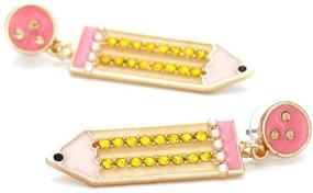 img 1 attached to 🎉 CZ Funny Dangle Pencil Earrings for Women - Colourful Rhinestone Teacher Earrings, Hypoallergenic Cute School Party Jewelry Gifts for Teen Girls