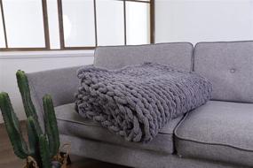 img 3 attached to Ahomex Chenille Chunky Knit Blanket - Luxuriously Cozy Dark Grey Blanket for Bed & Sofa - Perfect Gift! (47''x71'')