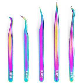 img 4 attached to 🔪 Rhône Instruments Eyelash Extension Tweezers - Curved Precision-Tip Set with Angles - 5-Piece Professional Tools for Individual and Volume Eyelash Extensions - Surgical-Grade Steel