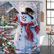 ❄️ winter holiday joy: crystal emotion happy snowman shower curtain with cardinals – waterproof bathroom fabric, merry christmas theme, includes 12 hooks (66x72 inch) logo