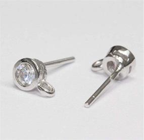 img 3 attached to 💎 2 Pairs of Genuine 925 Sterling Silver 2mm Small Earring Posts Ear Studs with Loop and Simulated Diamond Earnut Backs for Earring Making - SS32-2