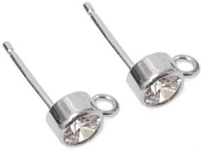 img 2 attached to 💎 2 Pairs of Genuine 925 Sterling Silver 2mm Small Earring Posts Ear Studs with Loop and Simulated Diamond Earnut Backs for Earring Making - SS32-2