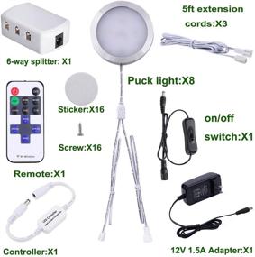 img 3 attached to 🔌 AIBOO Linkable Under Cabinet LED Lighting 12V Slim Aluminum Dimmable Puck Lights with RF Remote Control & UL Listed Plug for Display Bookshelf Lighting (8 Lights, Warm White) - Enhanced SEO-friendly Product Name