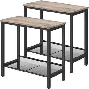 img 4 attached to H00BRO Side Tables: Set of 2 Narrow Nightstands with Adjustable Mesh Shelf for Small Spaces