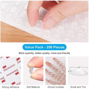 img 2 attached to 🔒 200 Pack Clear Rubber Bumpers Self Adhesive - Soft Cabinet Door Bumper Pads - Sound Dampening Kitchen Cabinet Pads for Drawers, Picture Frames, Cupboard Door Bumpers