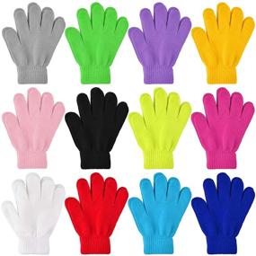 img 4 attached to 🧤 Coopay 12 Pairs Kids Winter Warm Magic Gloves - Stretchy Full Finger Mittens for Boys and Girls (12 Mixed Colors, 7-12 Years)