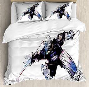 img 2 attached to 🏒 Ambesonne Hockey Duvet Cover Set - Hand Drawn Style Goalkeeper with Protective Gear in Competitive Game - 3 Piece Bedding Set with 2 Pillow Shams - Queen Size - Purple and White