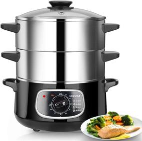 img 4 attached to 🥦 Secura 2 Stainless Steel Food Steamer 8.5 Qt: Electric, Double Tiered Stackable Baskets with Timer & Glass Lid - Ideal for Vegetable Steaming