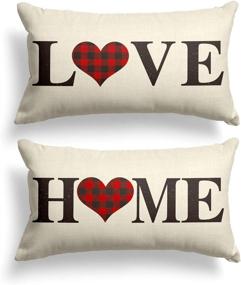 img 4 attached to 🧡 AVOIN Set of 2 Buffalo Check Plaid Love Heart Home Throw Pillow Cover - 12x20 Inch, Red and Black for Winter Holiday, Valentine's Day, Christmas - Rustic Farmhouse Cushion Case for Sofa Couch