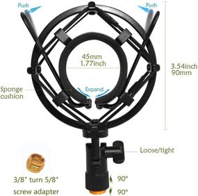 img 3 attached to 🎤 Универсальное поп-фильтр при сдерживании с AT2020 микрофоном - PEMOTech Анти-Вибрационное Подвесное Крепление для Микрофона с Бонусным Адаптером-Винтом (46мм-53мм диаметр)