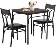 🍽️ vecelo современный промышленный стиль 3-х частей обеденный набор: компактный стол и стильные стулья с подушками из pu, винтажно-коричневый логотип