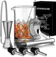 🍹 supersun cocktail mixing glass kit: 9 piece home bar gift set logo