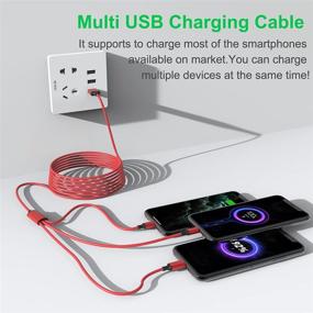 img 2 attached to 🔌 Red 5.9Ft Nylon Braided Universal Phone Charger Cord - Multi 3 in 1 USB Long Cable with USB C/Micro USB/Lightning Connector Adapter for Android, Apple, Samsung, LG, Pixel, Huawei, Xiaomi