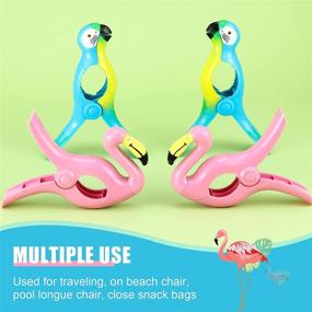 img 2 attached to Bright Color Jumbo 4 Piece Flamingo Beach Towel Clip Set - Blue Parrot Design for Quilt, Blanket, Clothes, Pool Chair, and Patio