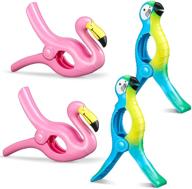 bright color jumbo 4 piece flamingo beach towel clip set - blue parrot design for quilt, blanket, clothes, pool chair, and patio логотип