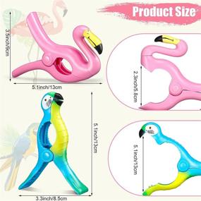 img 3 attached to Bright Color Jumbo 4 Piece Flamingo Beach Towel Clip Set - Blue Parrot Design for Quilt, Blanket, Clothes, Pool Chair, and Patio