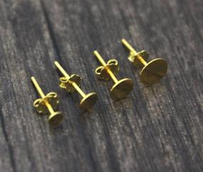 img 2 attached to 💎 4 Pairs Gold Plated 925 Sterling Silver Earring Posts with 0.7mm Pin and 3mm Small Flat Board Glue-On Setting - Includes Earnut Back Safety Clutches (SS277-3)